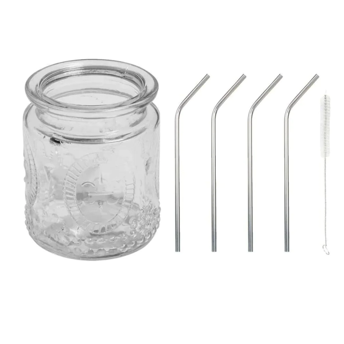 Récipient en verre vintage 270 ml + 4 pailles en inox Youdoit