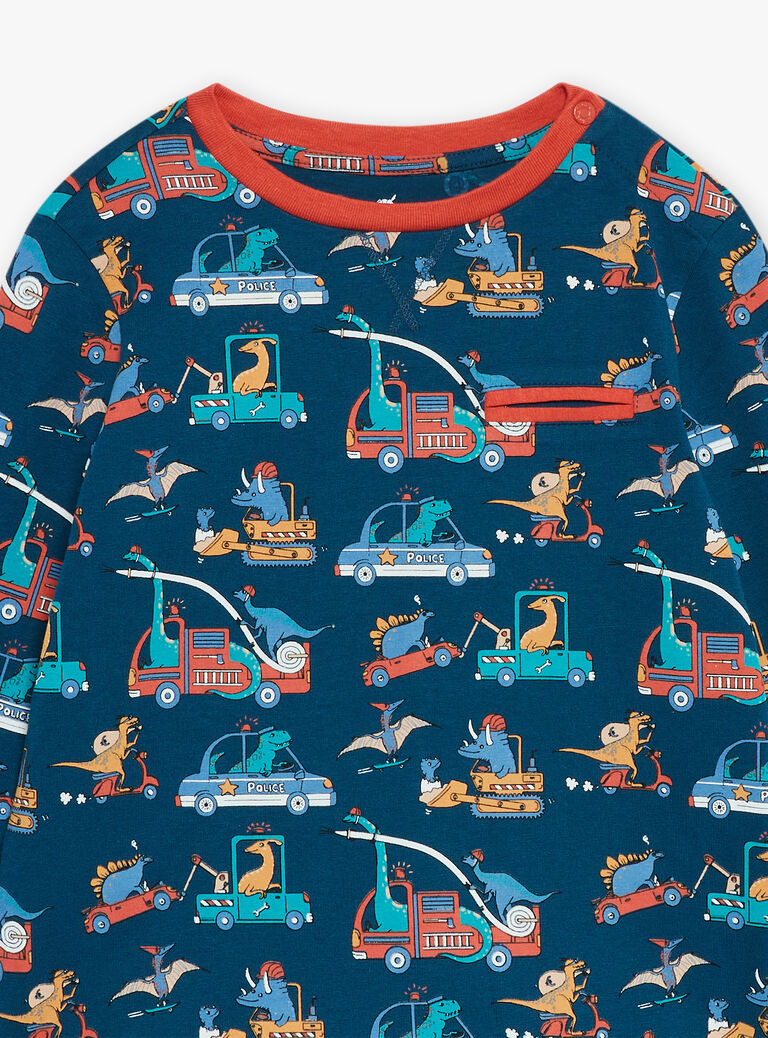 Pyjama bleu pétrole à imprimé dinosaures en jersey