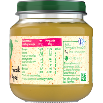Olvarit Perzik Appel 4+ Maanden 125 g
