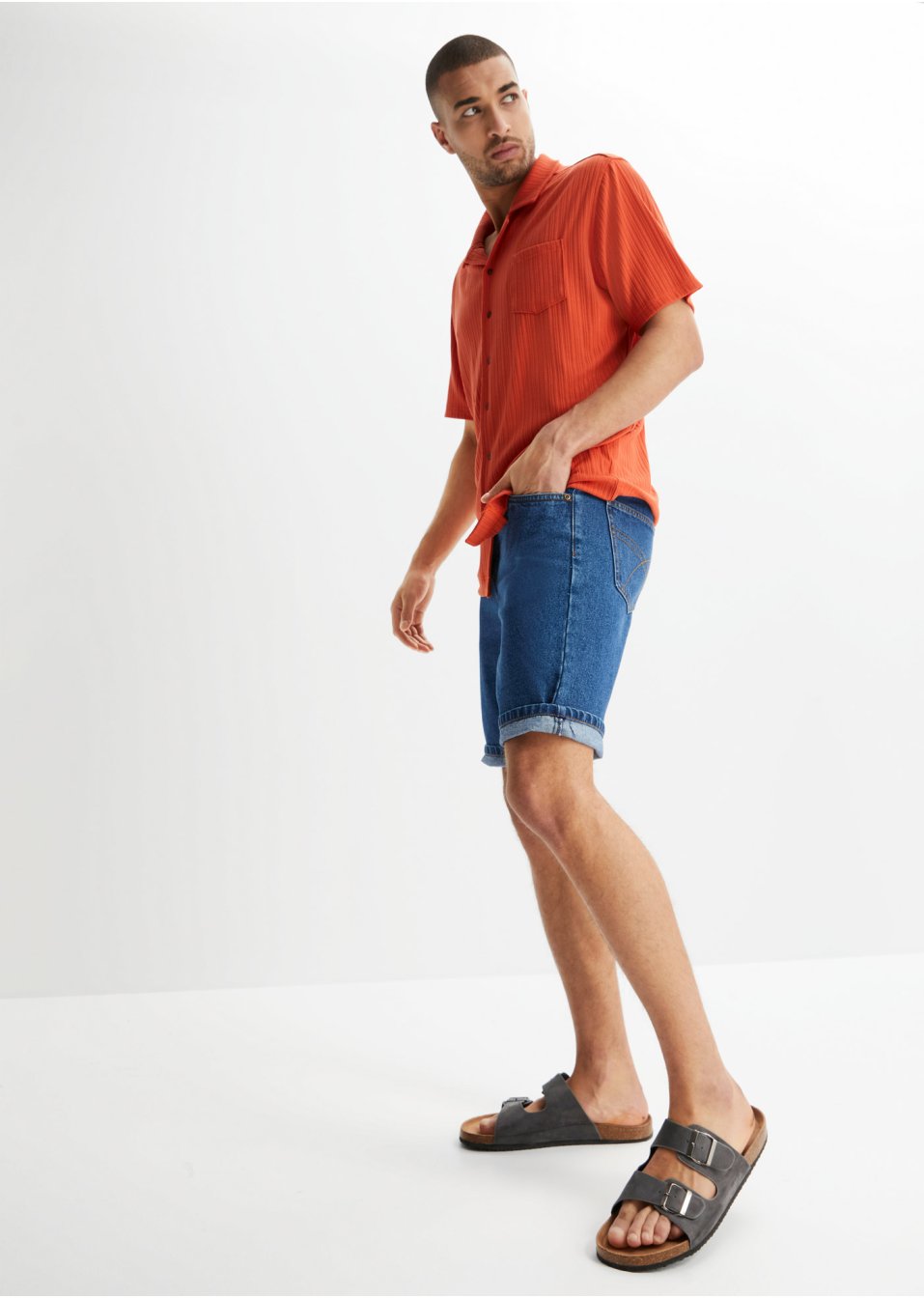 Bermuda en jean avec taille extensible sur les côtés, Classic Fit