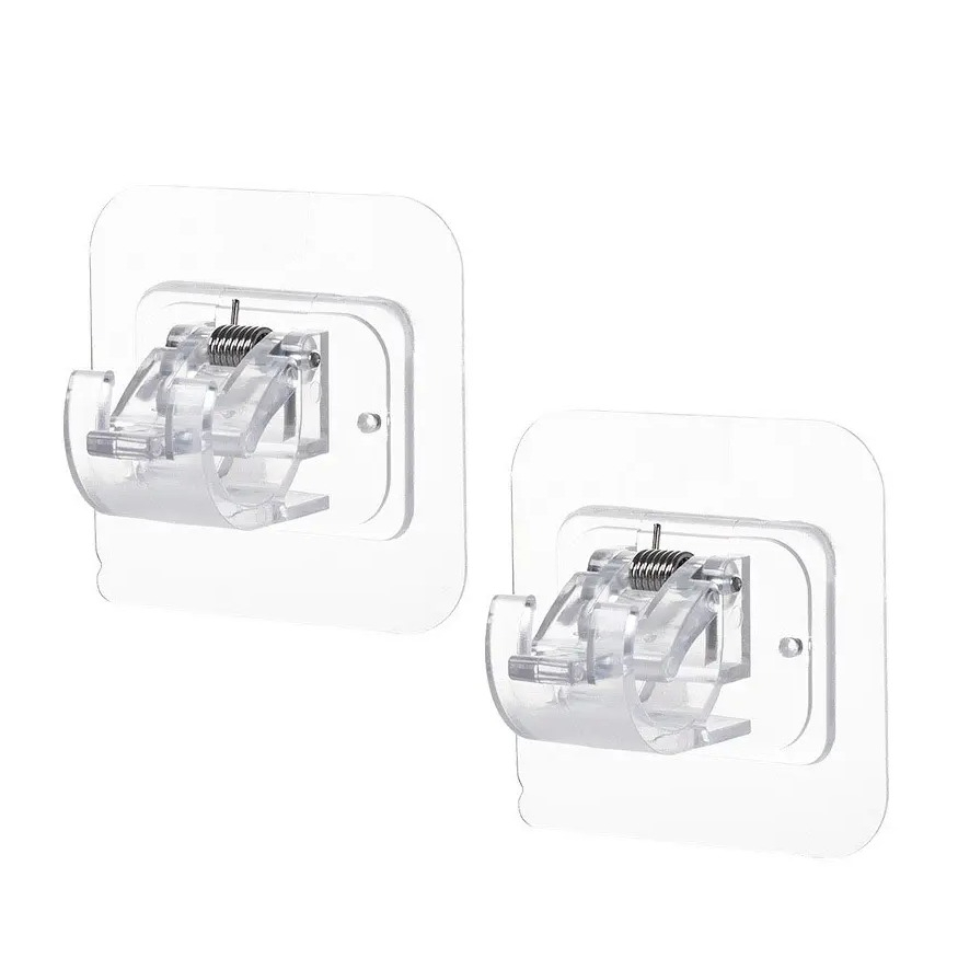 (2er Set) Selbstklebende Multifunktions Gardinen Stangen Halter für Badezimmer / Küche / Wohnzimmer - Transparent