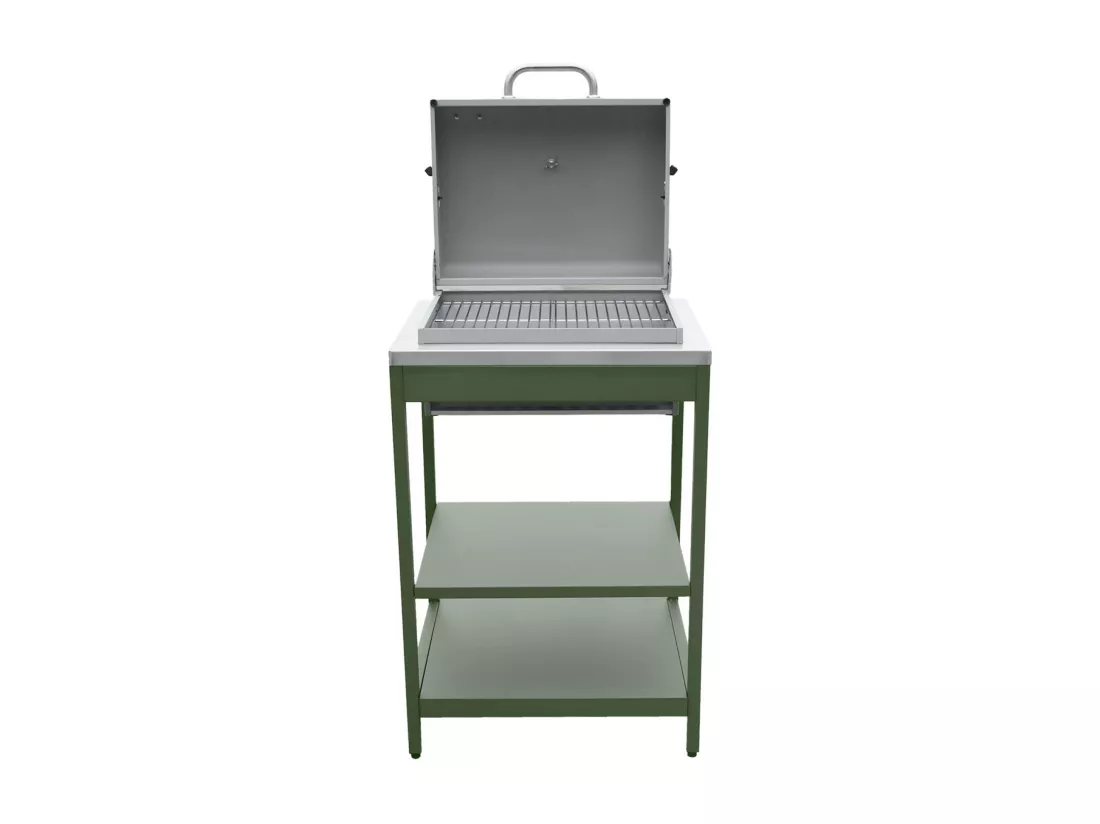 Barbecue grill charbon de bois vert Naxos grille chromée 2 étagères