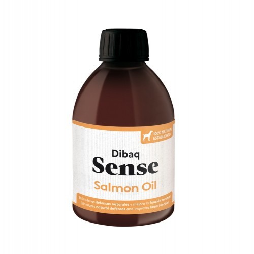 Óleo suplementar Dibaq Sense para cães, sabor salmão.