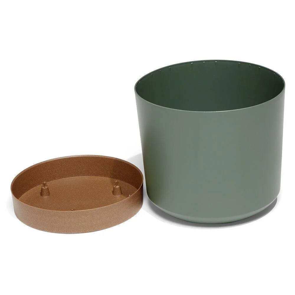 Pot de jardin Tubo plastique vert avec soucoupe marron Ø39cm