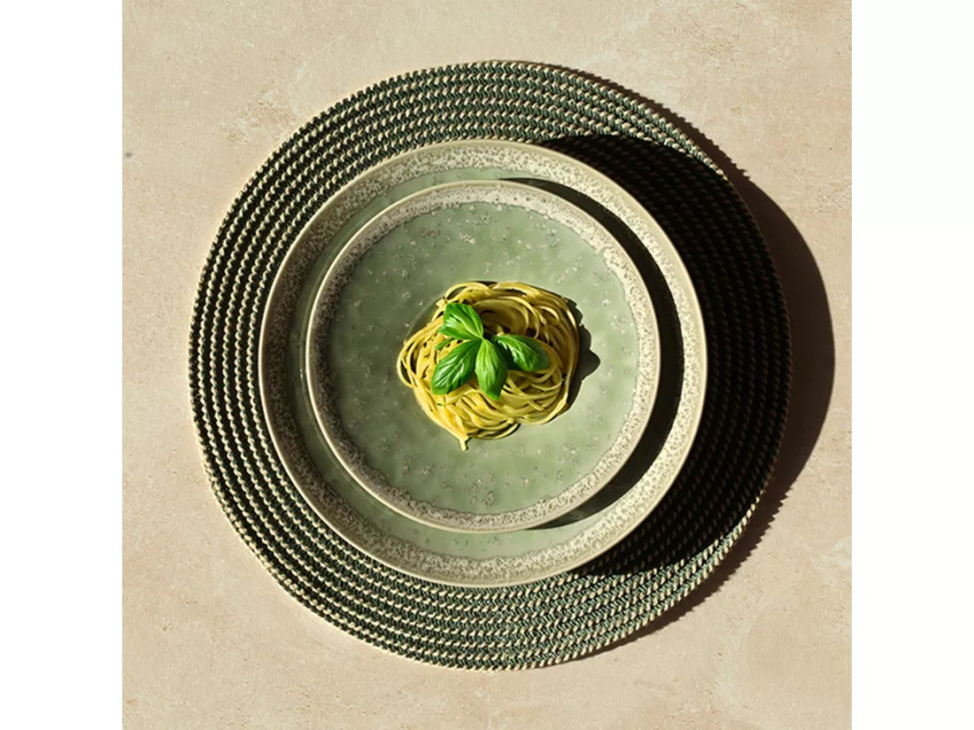 Novastyl - Lot6 Sets De Table Tisse Rond 36cm En Papier Et Coton Naturel Et Vert