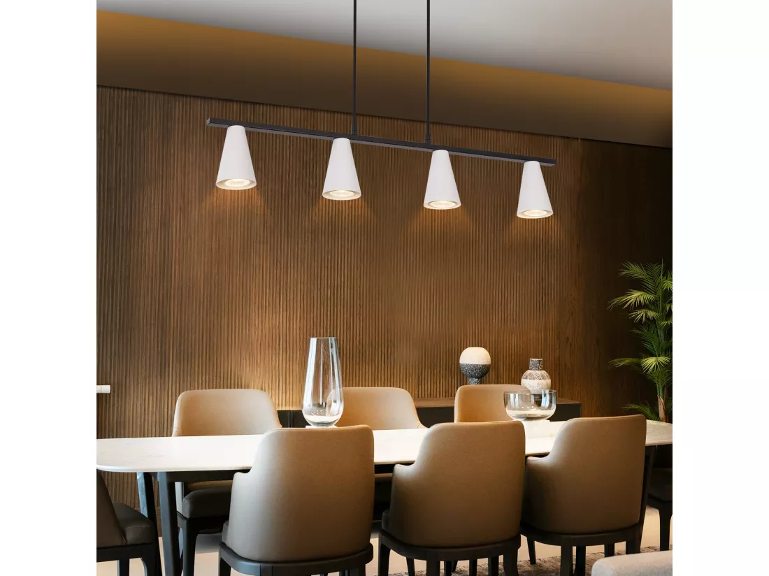 NETTLIFE Lampe suspendue table à manger lampe de table à manger 4 ampoules en métal blanc GU10 noir industriel sans ampoule