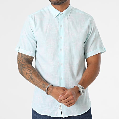 Chemise Manches Courtes Bleu Clair Blanc Floral