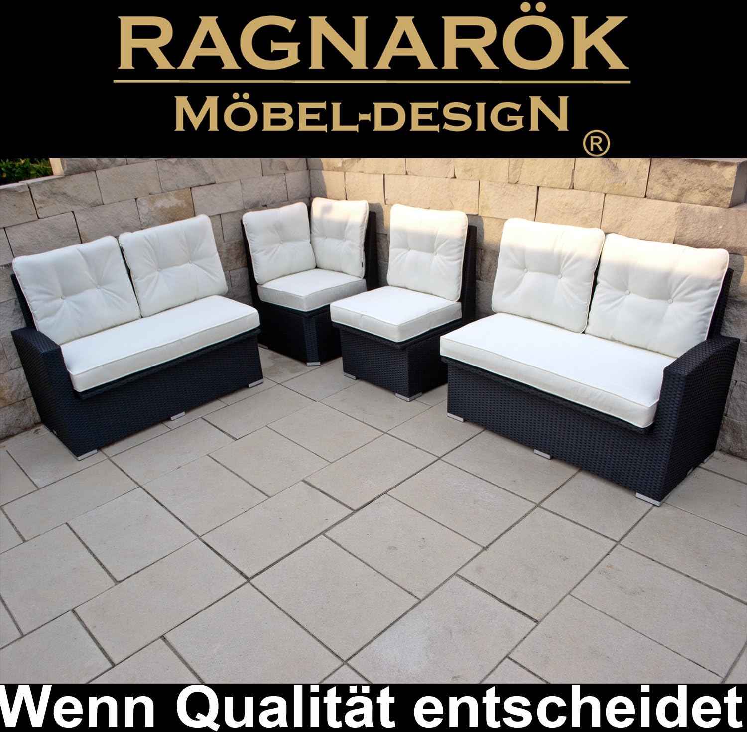 Ragnarök-Möbeldesign PolyRattan Ecklounge DEUTSCHES Familienunternehmen seit 1928 EIGENE Produktion - 8 Jahre GARANTIE - Gartenmöbel Essgruppe Tisch hohe Dining Polyrattan Aluminium Schwarz