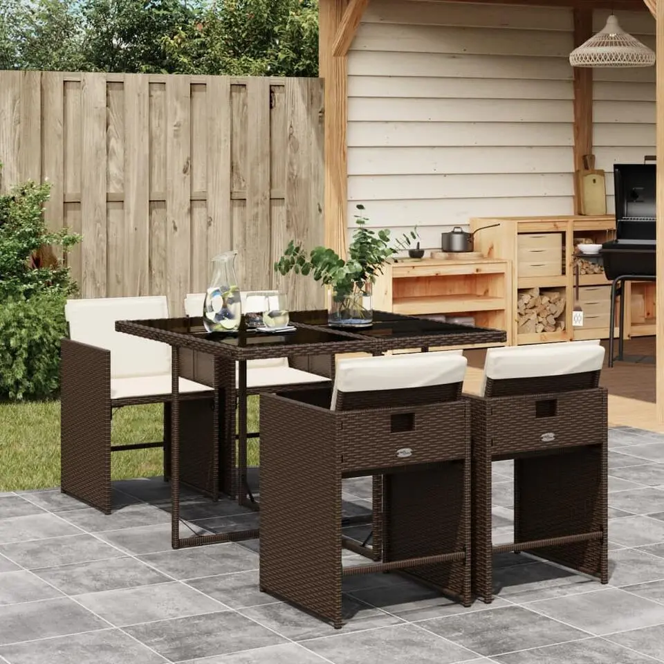 vidaXL - 5-delige Tuinset wit kussens - Bruin poly rattan en staal - 110x106 cm