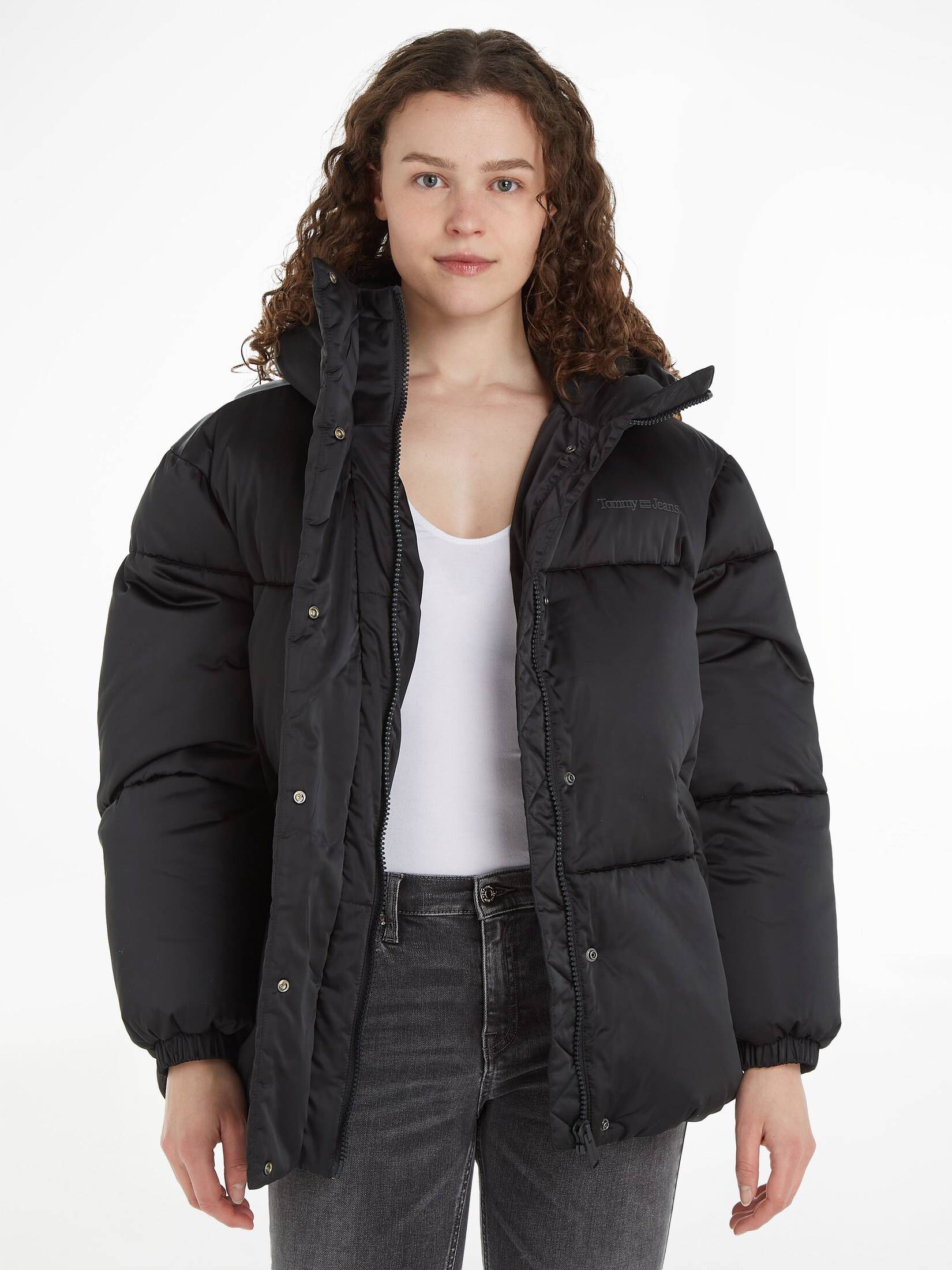 Tommy Jeans| Damen Steppjacke mit Kapuze TJW OVR SATIN PUFFER