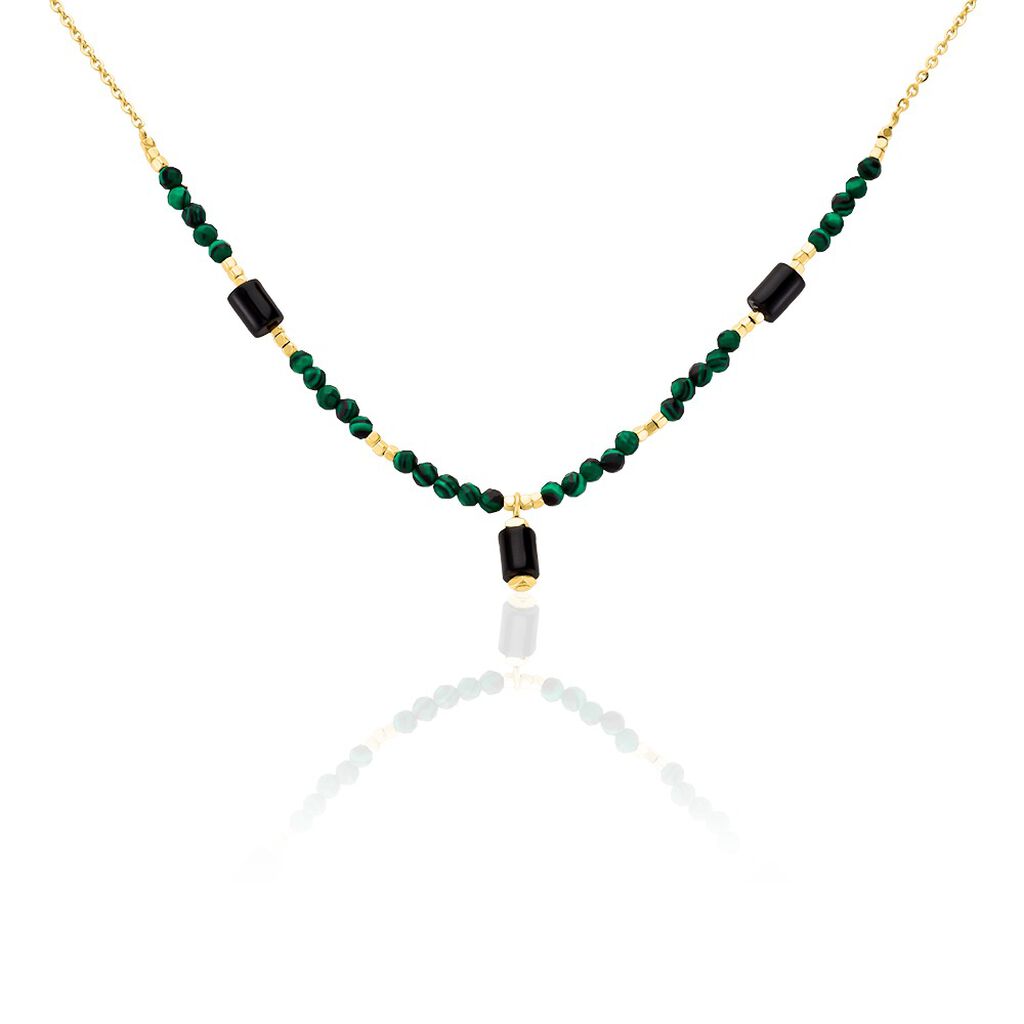 Collier Attila Acier Doré Quartz Jade