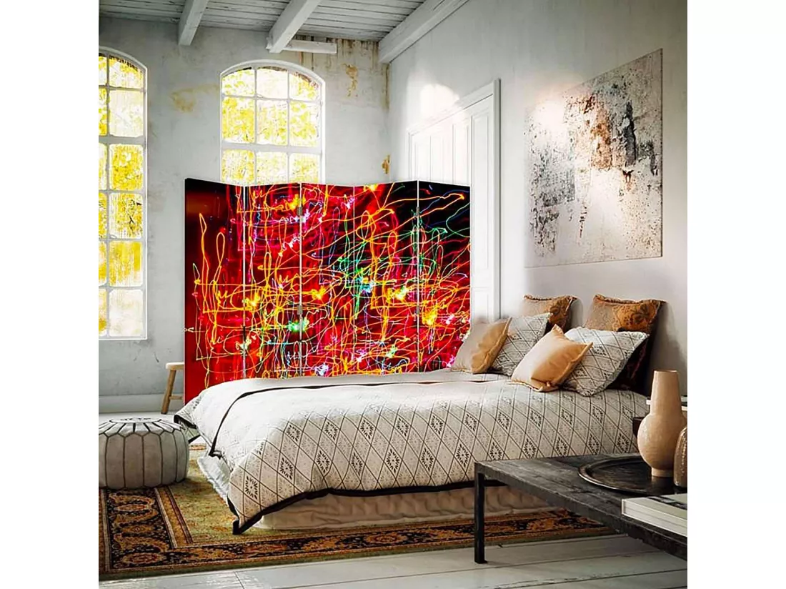 Paravent Abstraction Lumineuse Artistique à 5 Volets - 180 x 180 cm - 2 faces R° V°