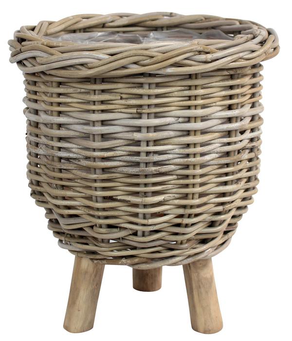 Van der Leeden Rattan-Topf mit Füßen, rund,