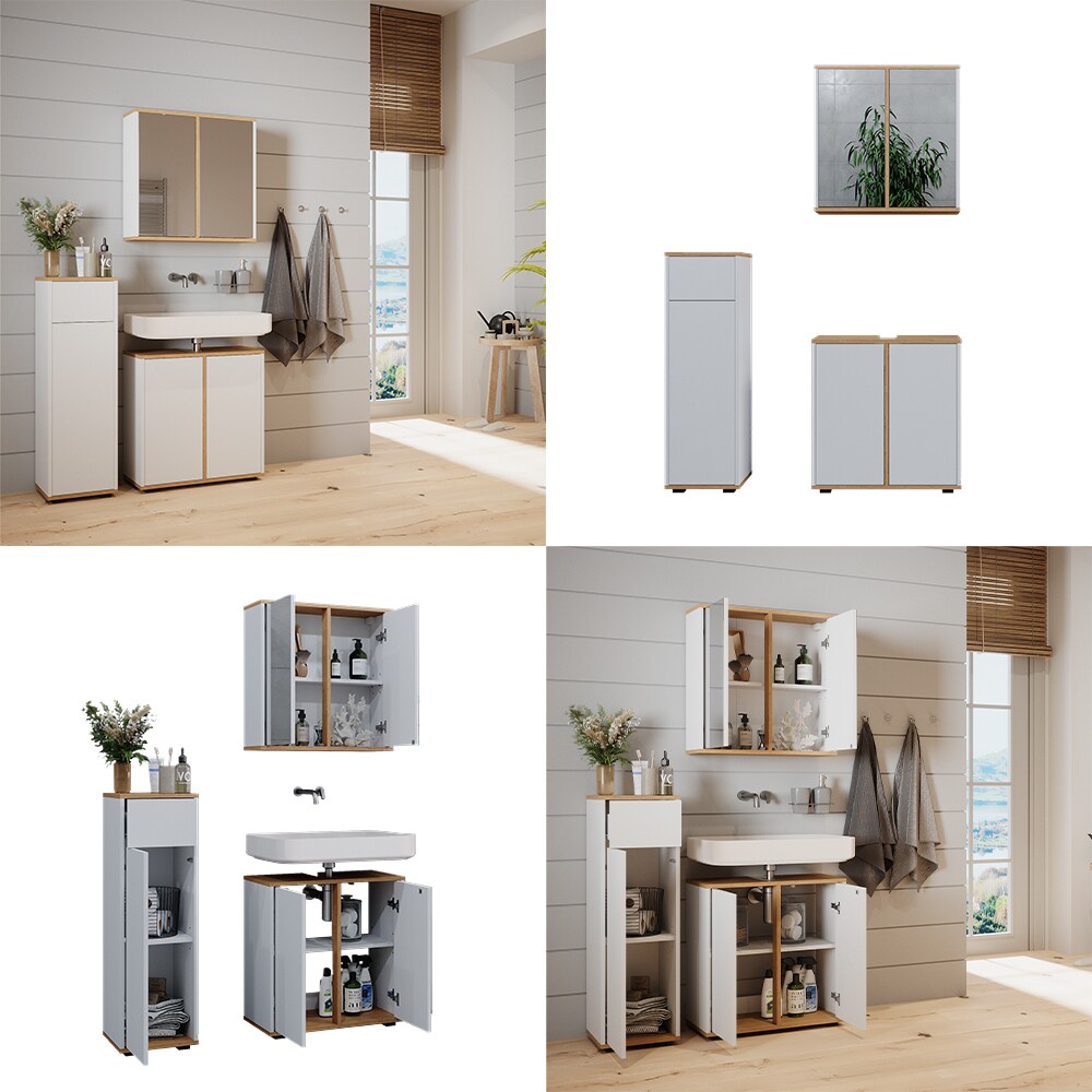Vicco Badmöbel-Set Didi Weiß Eiche 3 Teile Midischrank mit Schublade