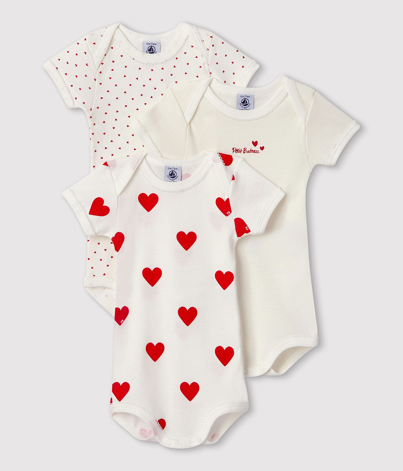 Lot de 3 bodies cœur manches courtes bébé en coton