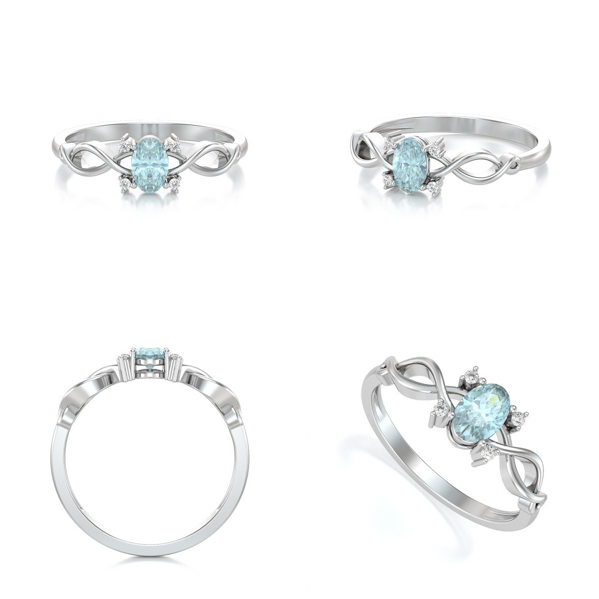 Bague ADEN Or 585 Blanc Aigue-Marine et diamants 1.85grs