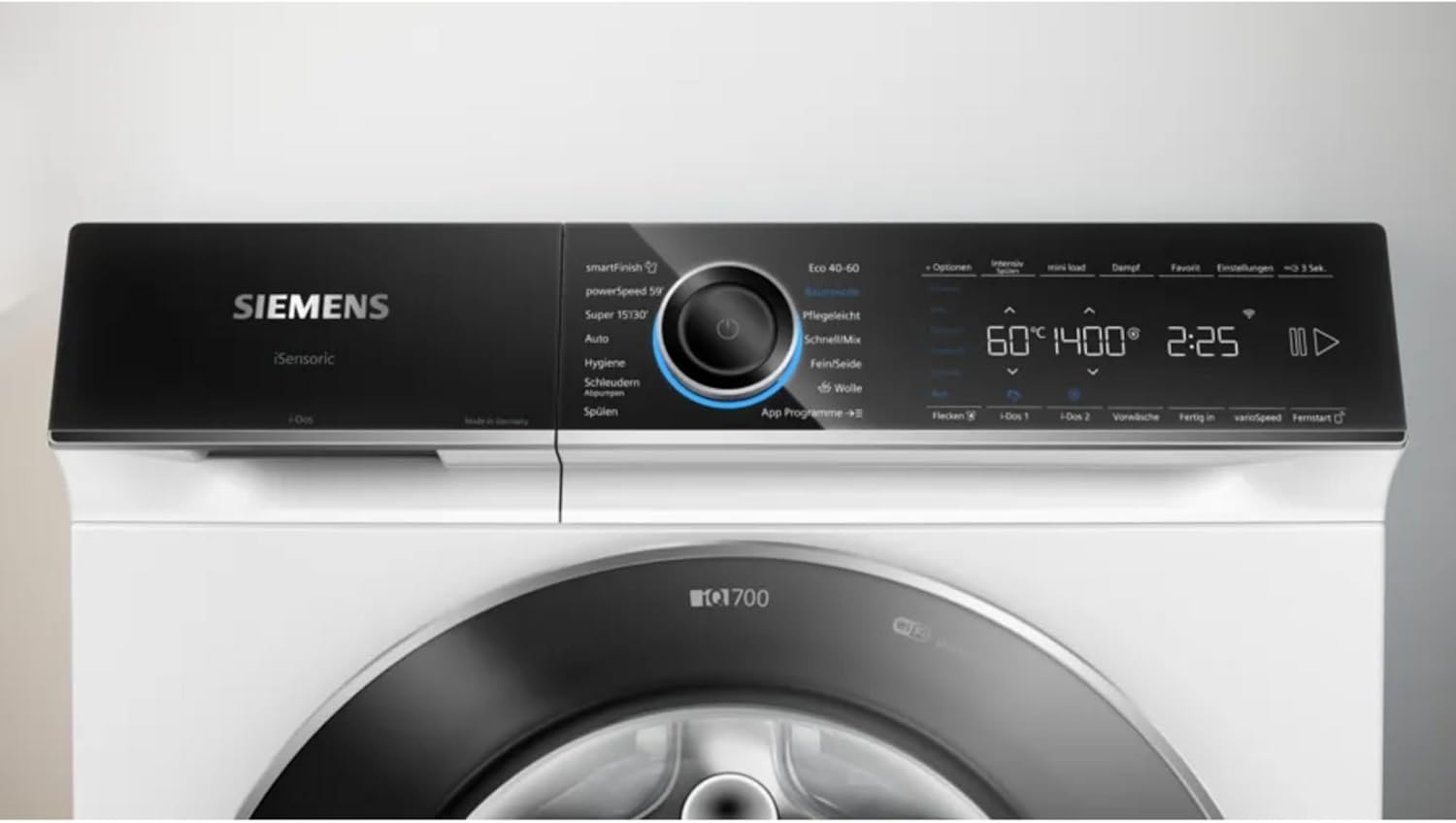 Siemens iQ700, WG44B2AW0, Smarte Waschmaschine 9 kg, Frontlader, 1400 UpM, speedPack XL, Antiflecken-System, i-Dos mit Waschmittel-Scan, smartFinish, Mini Load für Einzelteile, schonende Wäschepflege
