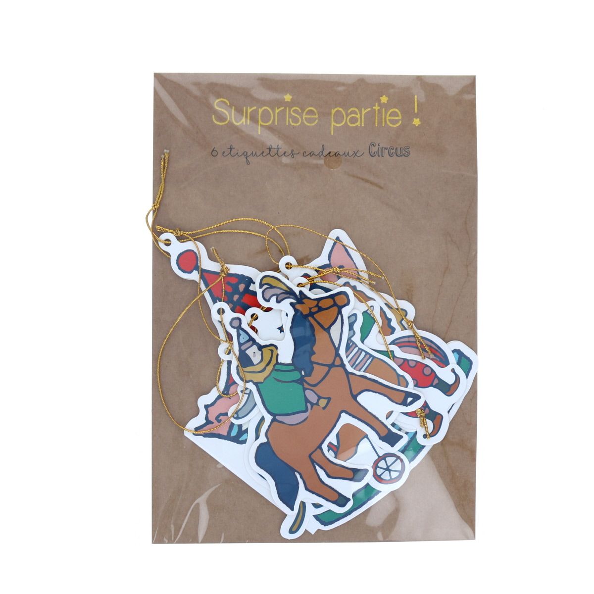 Lot de 6 étiquettes cadeaux cirque Surprise Partie !