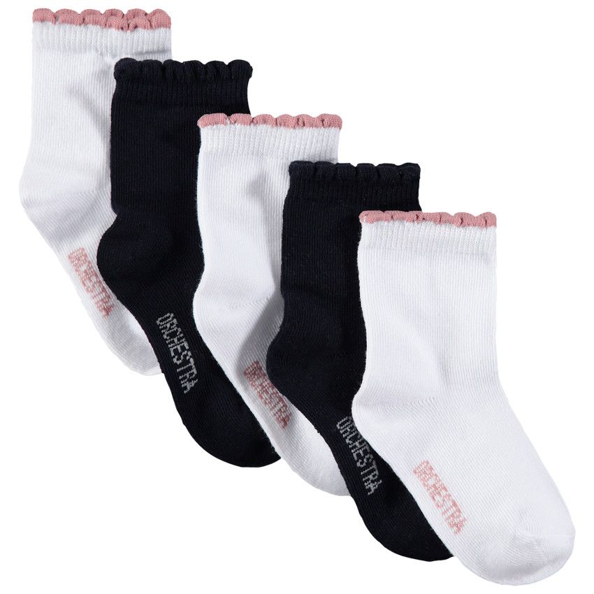 Lot de 5 paires de chaussettes unies blanches / noires - Blanc