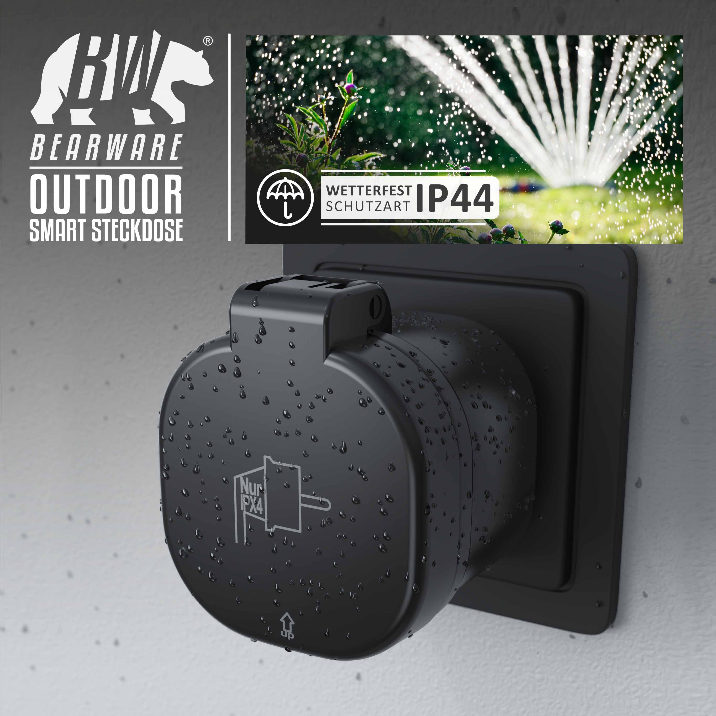 BEARWARE 2x Wifi Outdoor Steckdose 2,4 Ghz WLAN Steuerung per App Smart Life / IP44