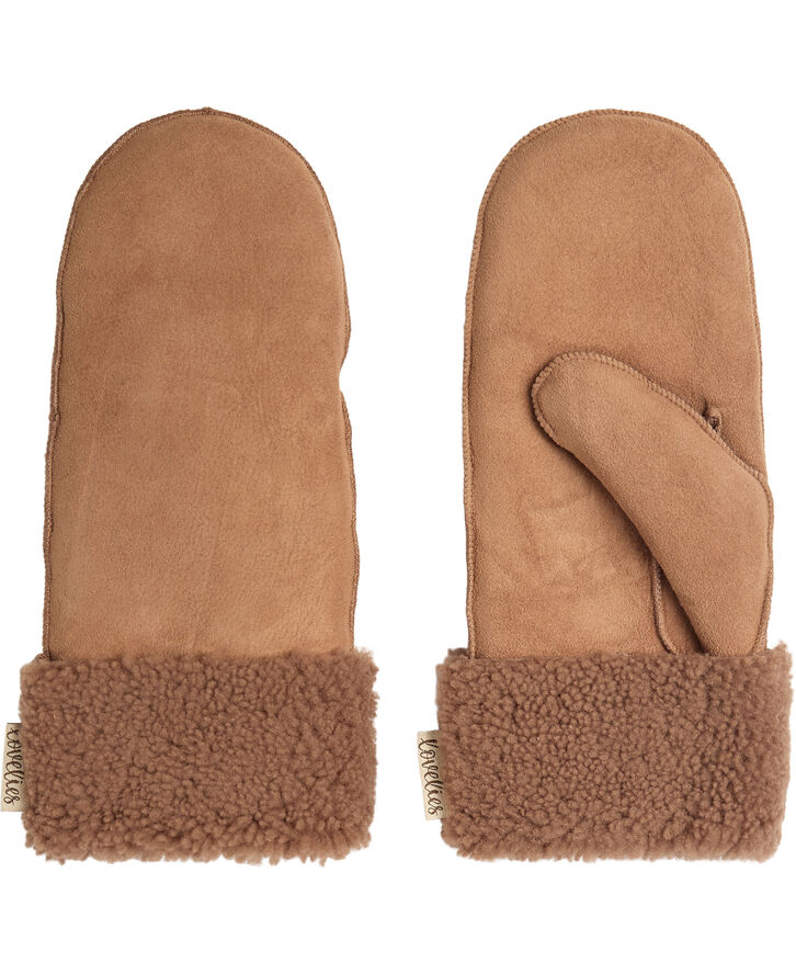 Lovelies BELUKTA - MITTENS - SHEEP SUEDE WITH CURLY SHEARLING AROUND Amber brown