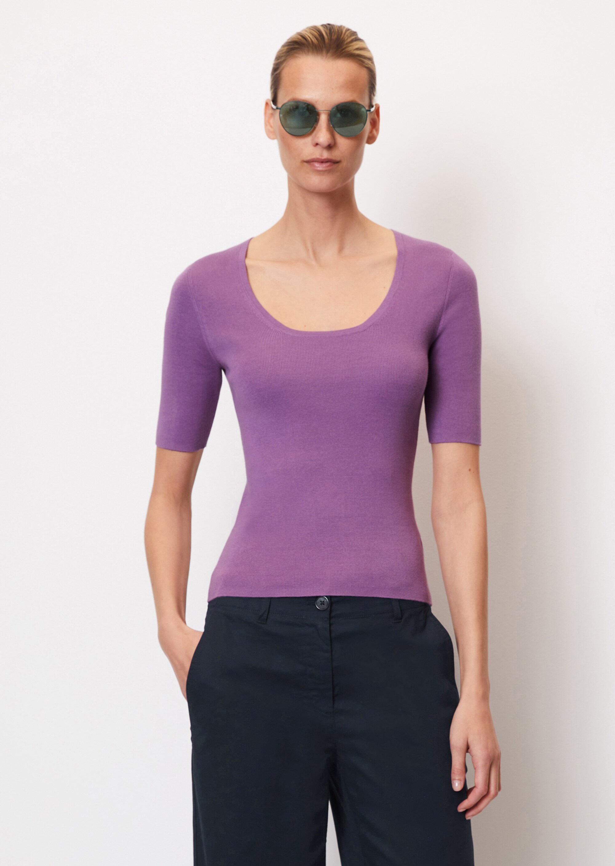 Kurzarm-Strickpullover mit Carré Ausschnitt aus Organic Cotton
