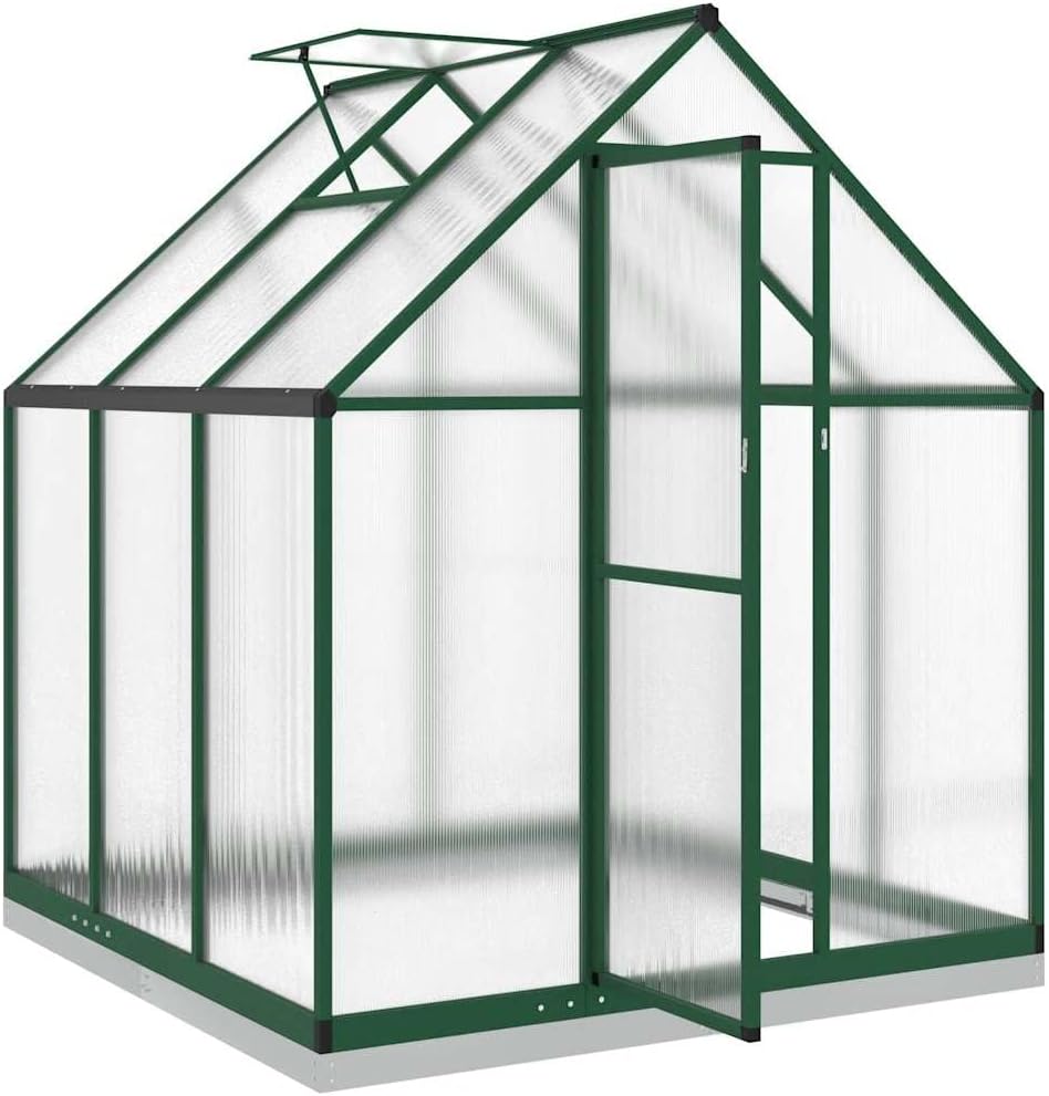 Gewächshaus Treibhaus mit Transparent PC Platten Dachfenster & Tür & Fundament Winterfest Gartengewächshäuser Begehbares Pflanzenhaus für Garten Outdoor Silber 100 x 100 x 60 cm Edelstahl