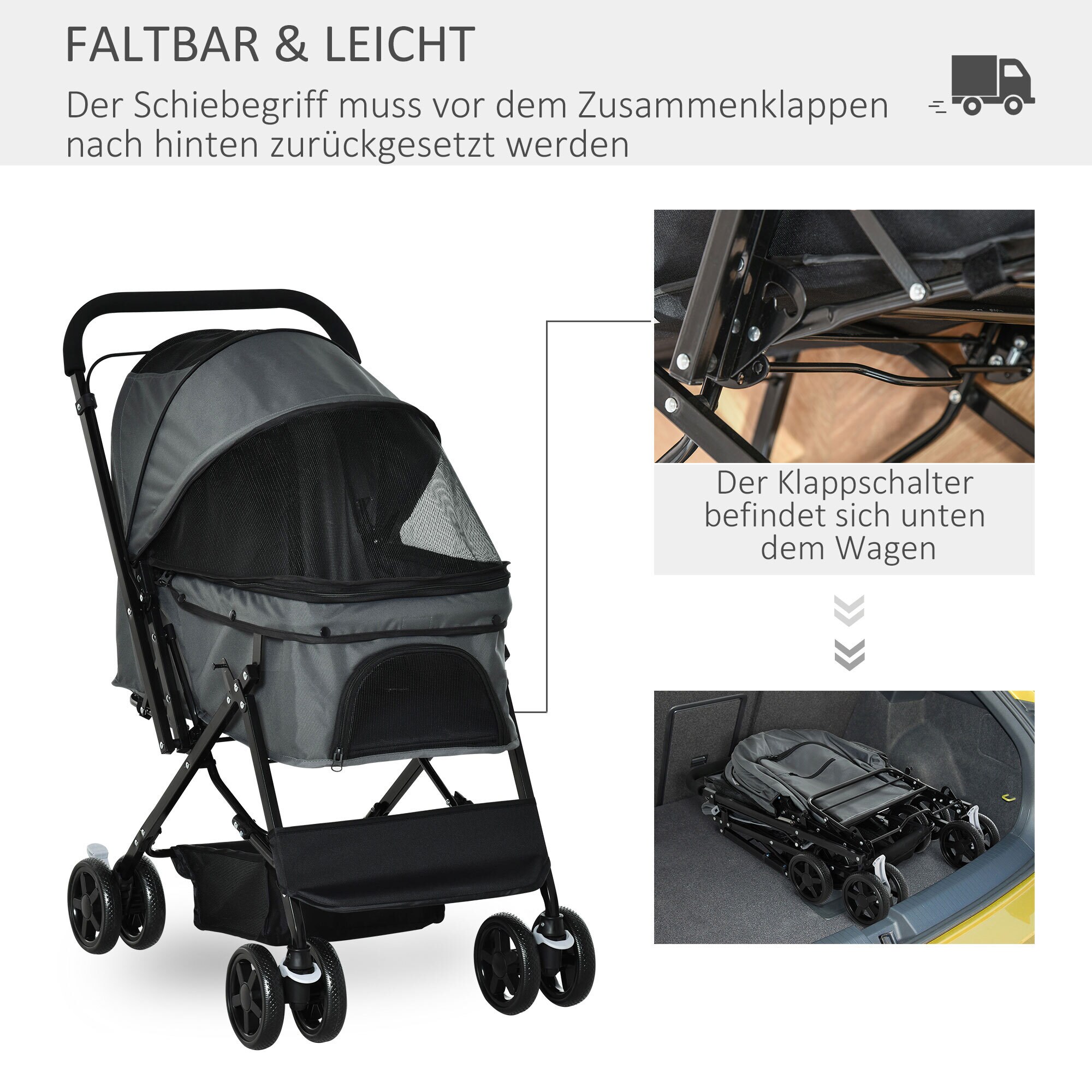 PawHut Hundebuggy Mit Sicherungsseil rot 76,5L x 52B x 95H cm