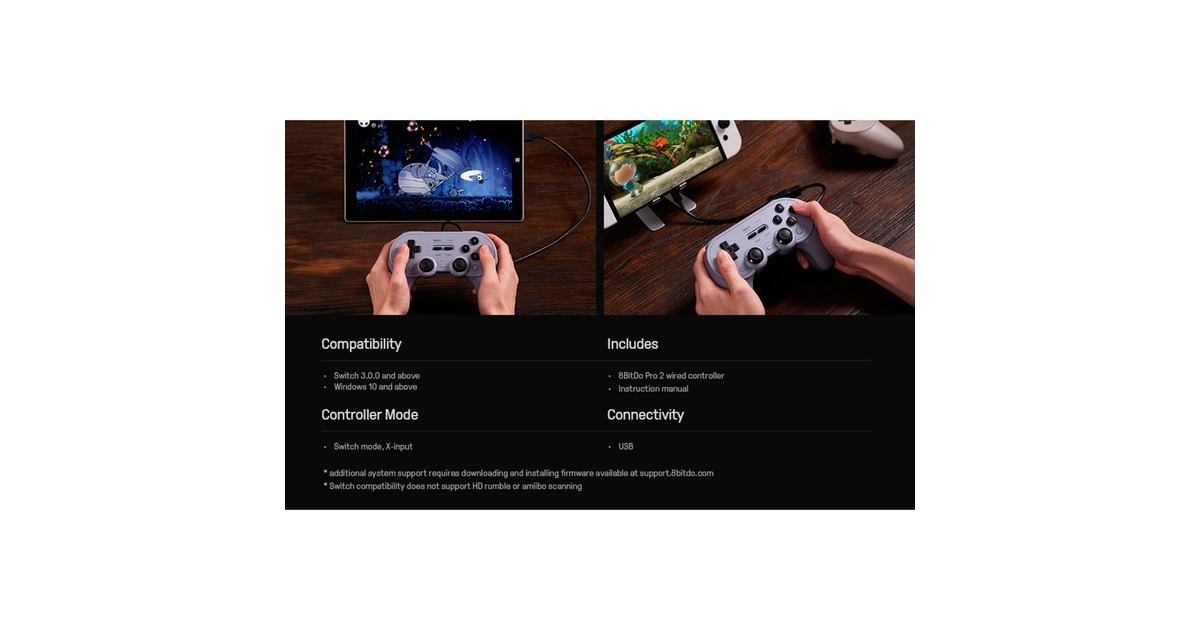 8BitDoPro 2 Wired PS gamepad  (Grijs, Pc, Nintendo Switch)