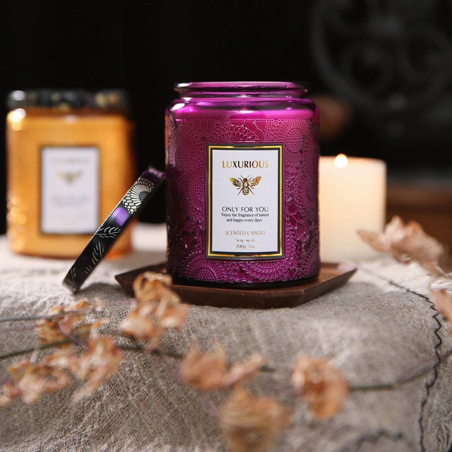 (9x7cm) Duft Kerze im Glas Aromatherapie Home Deko Wachs Kerze mit Deckel - Brombeere