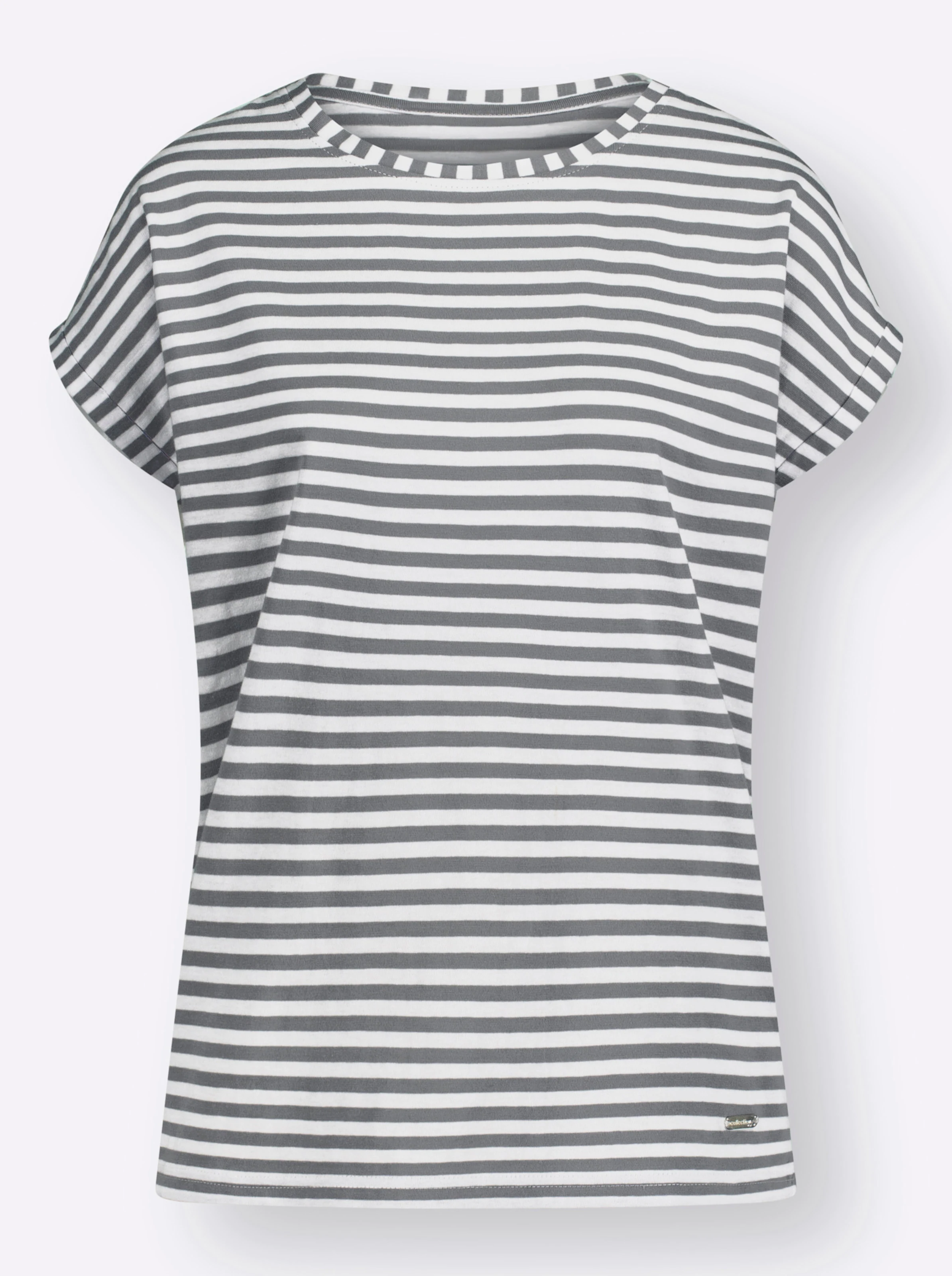 Kurzarmshirt in steingrau-ecru-geringelt