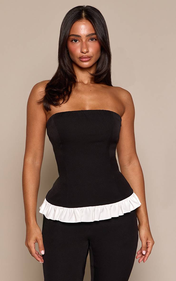 Noir Top Bandeau Petite À Ourlet Volant Contrasté