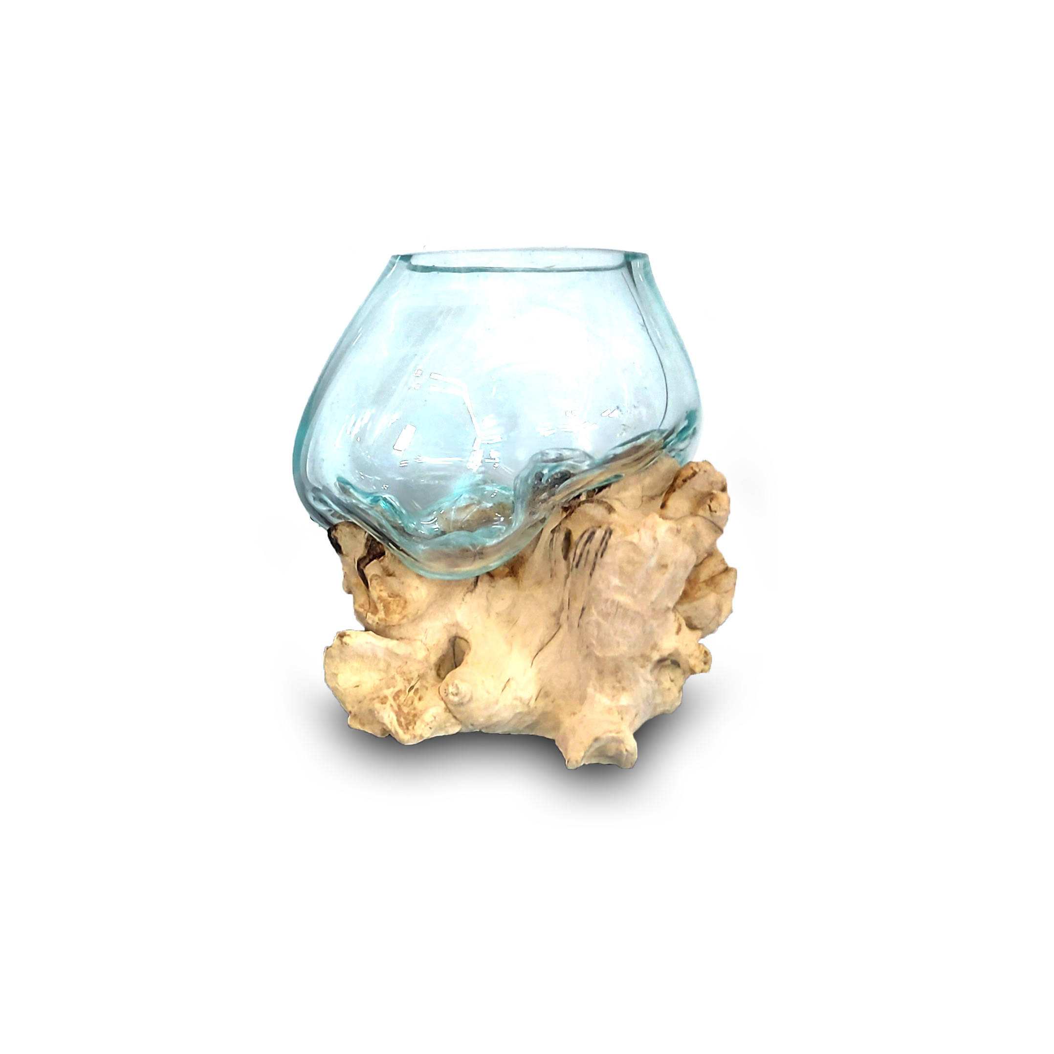 Kleine Wurzelholz-Glasvase, Ø ca. 12 cm, H ca. 14 cm von fischer's lagerhaus