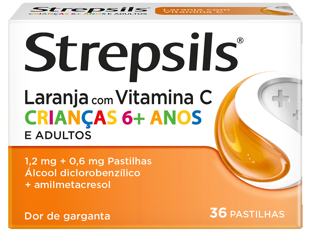 PASTILHAS STREPSILS LARANJA COM VITAMINA C 36UN