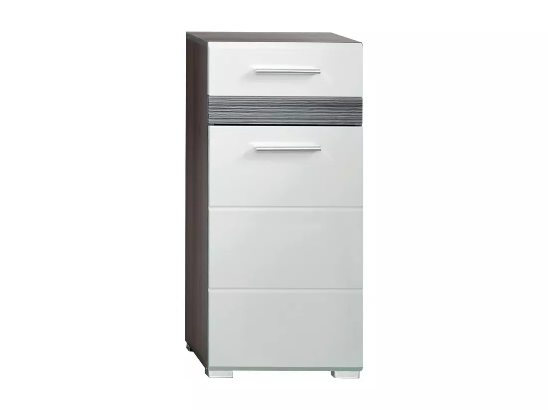 Oneth - Commode de salle de bains mélaminé argenté/blanc brillant L/H/P : 37 / 80 / 31 cm