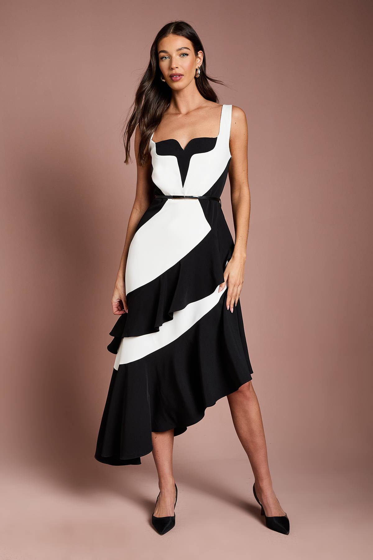 Coast Robe Midi à Ourlet Asymétrique et Blocs de Couleurs