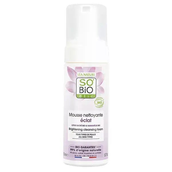 So'Bio Étic Espuma de Limpeza Radiante de Lótus Sagrado Orgânico para Pele Perfeita 150ml