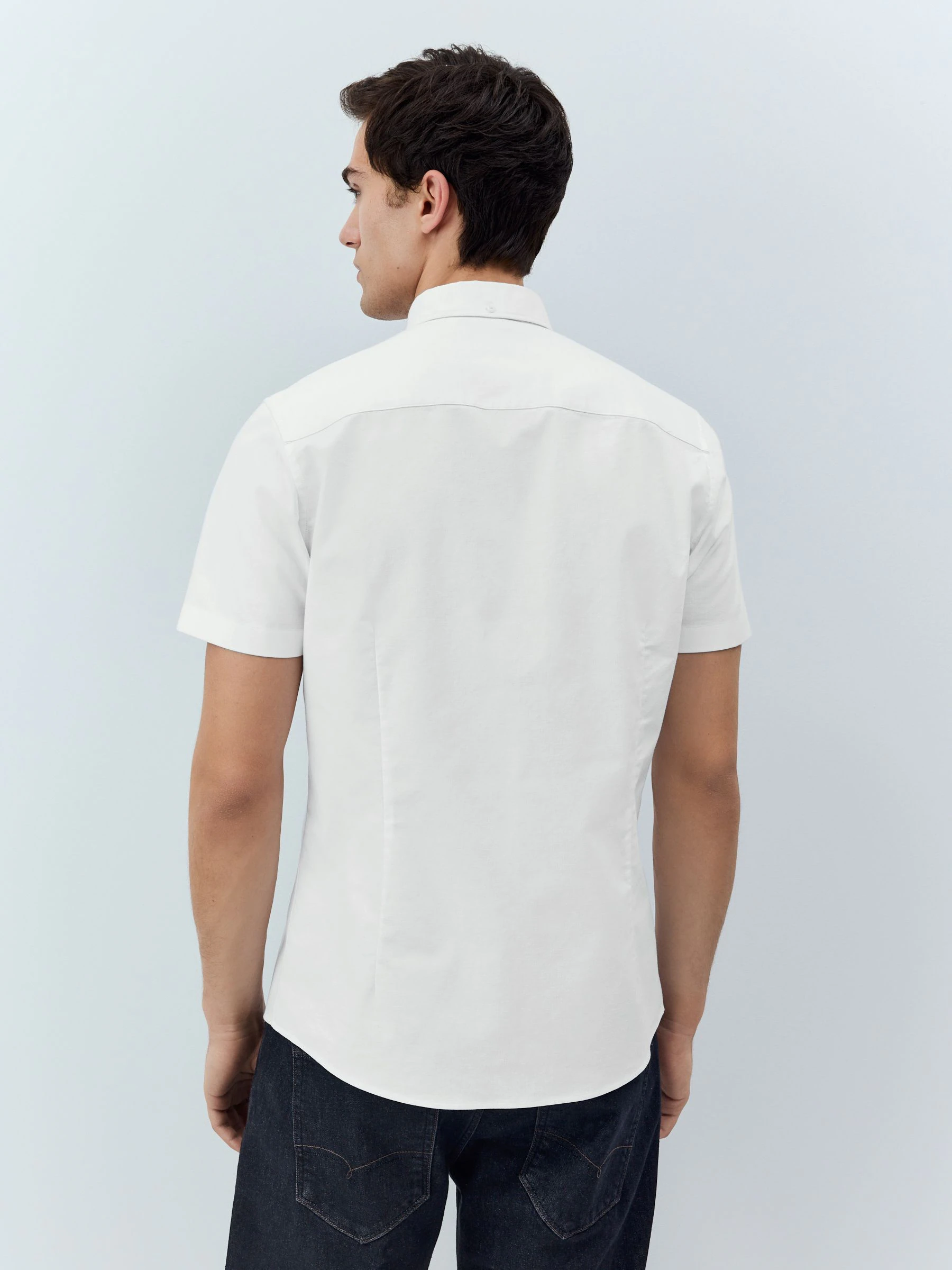 Wit - Oxford overhemd met stretch en korte mouwen