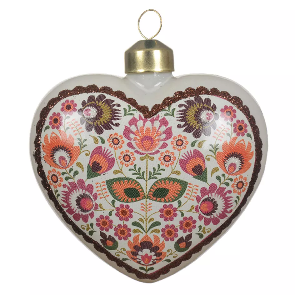Lot de 2 cœurs en verre (H9 cm) Bolchoï Fleuri Blanc et rose