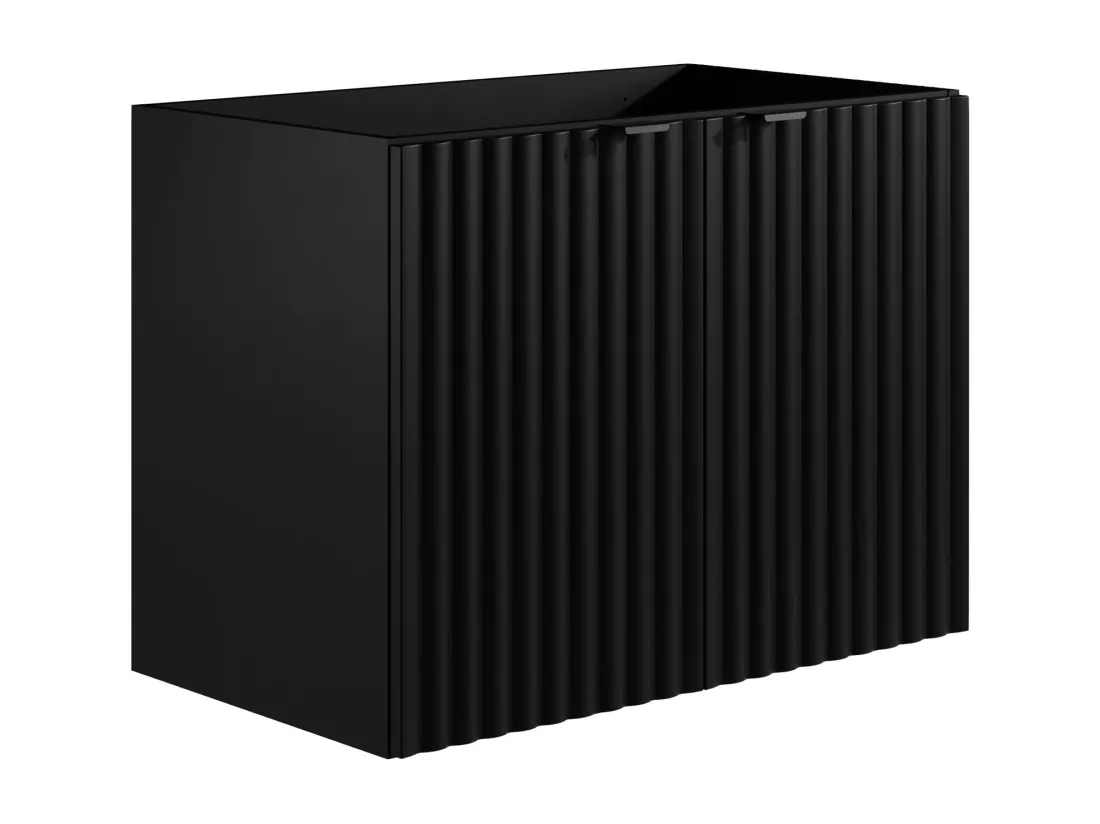 Meuble de salle de bain suspendu strié avec vasque à encastrer - Noir - L80 cm - ZILGA