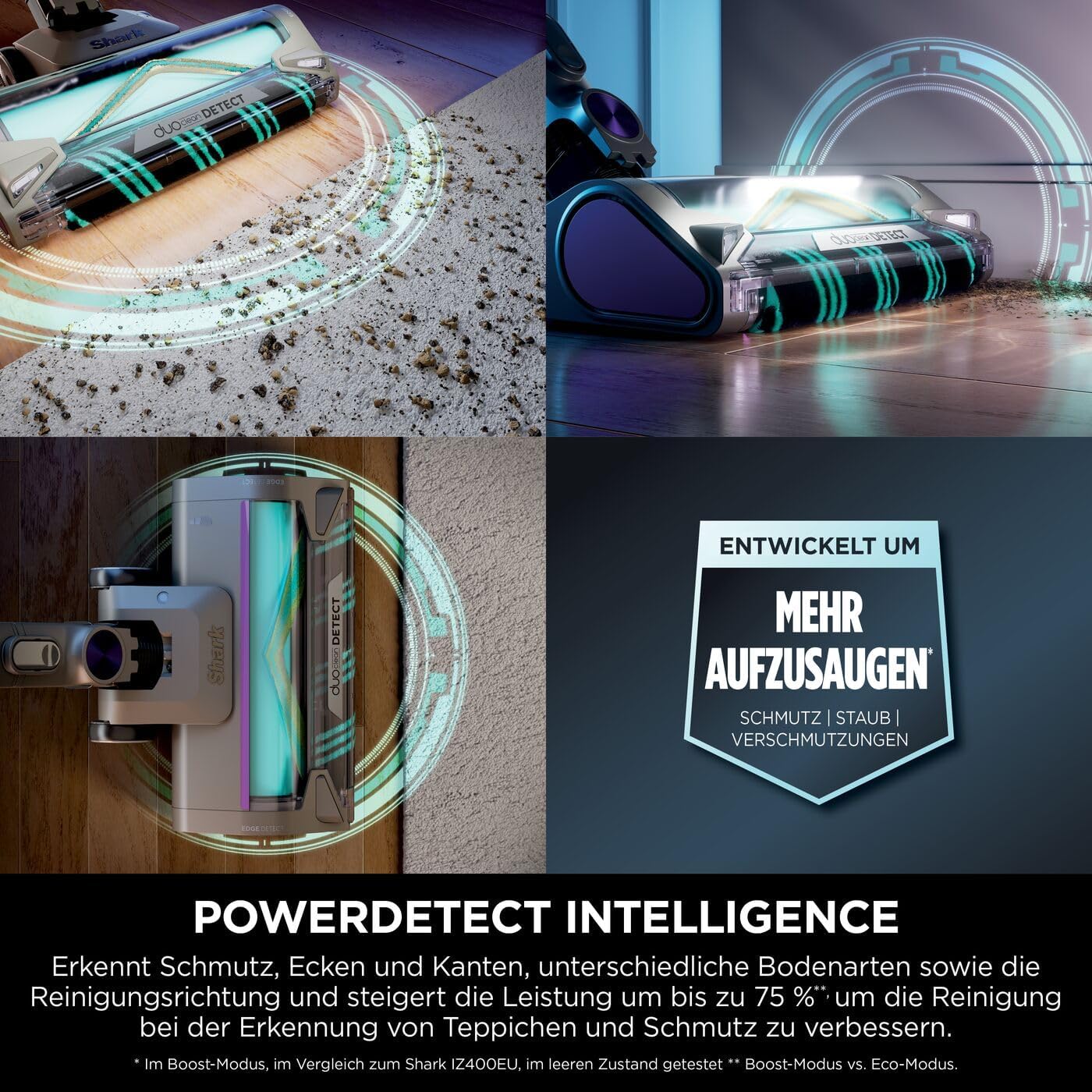Shark PowerDetect Akku-Staubsauger, bis 70 Min., kabellos, für Tierhaare, Allergiker, Teppich und Hartböden, mit Knickgelenk-Rohr, grau, IP1251EUT