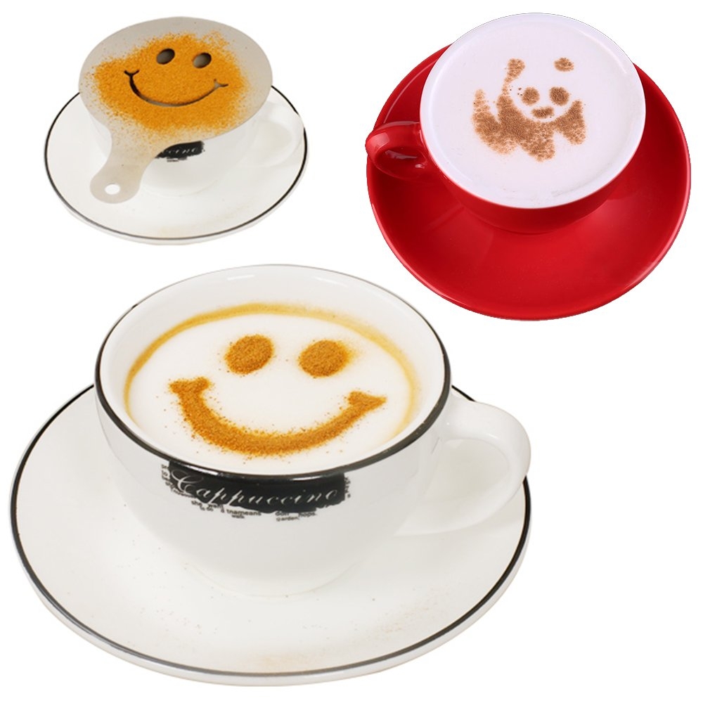 (16er Set) Kaffee Latte Cappuccino / Kuchen / Cupcake Motiv Kakao Streu Schablonen Muster Vorlagen