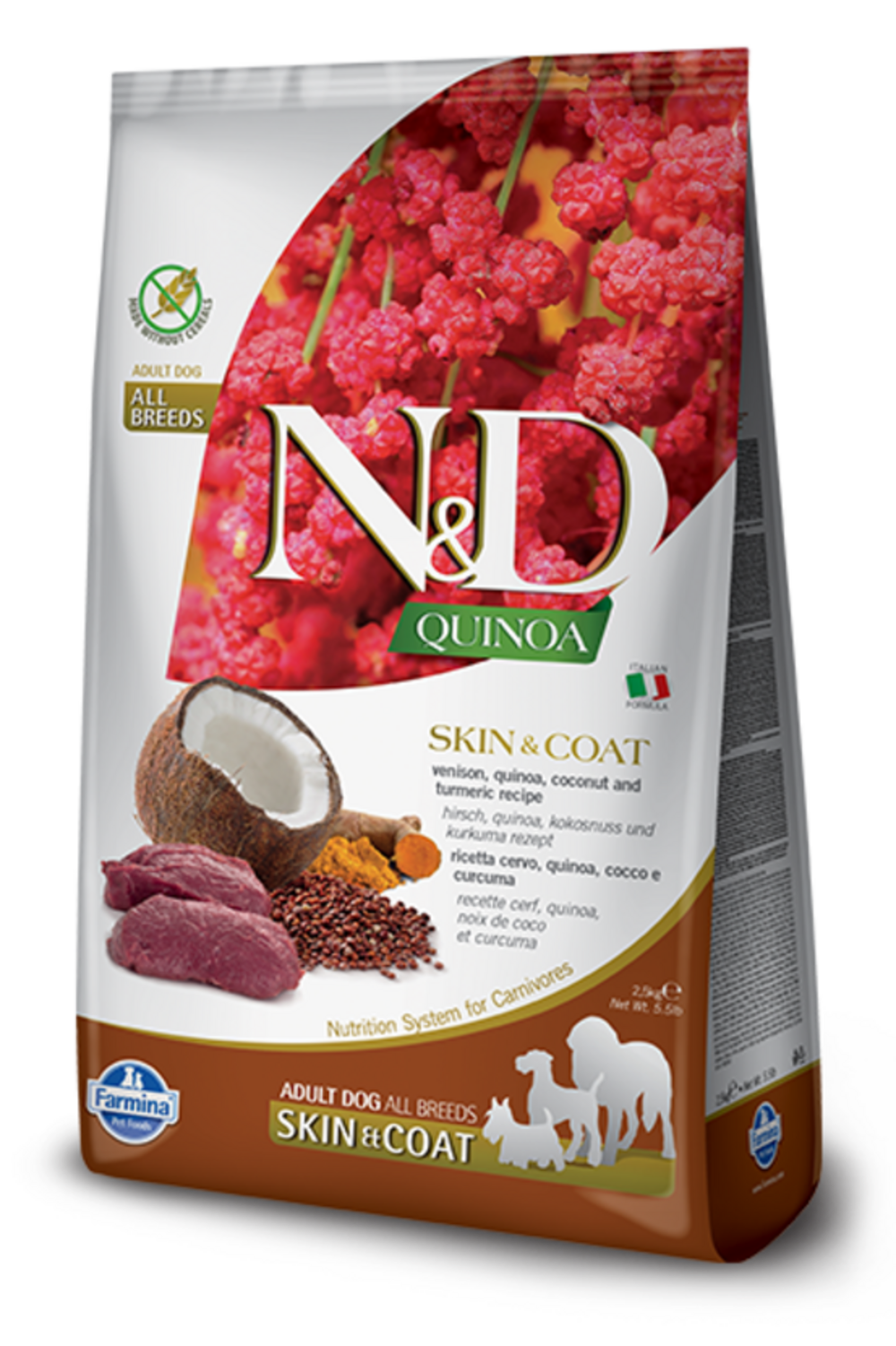 Croquettes n&d quinoa skin & coat cerf & noix de coco chien 7 kg
