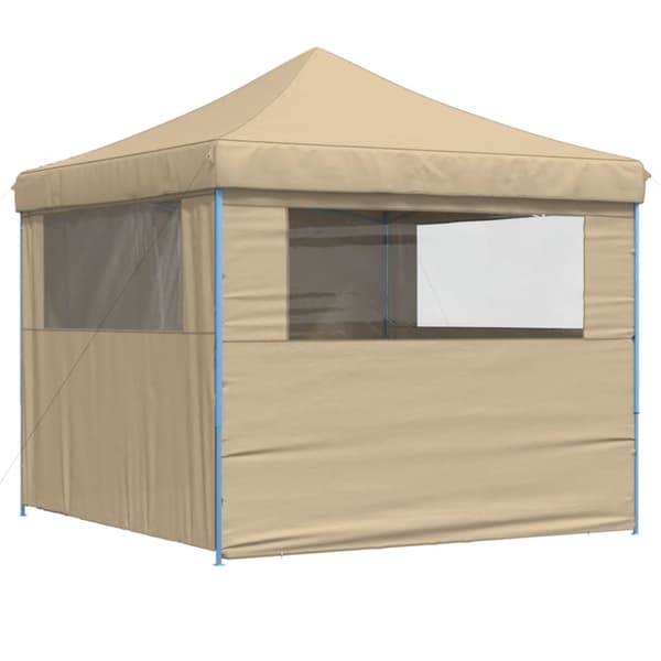 vidaXL Sammenleggbart partytelt pop-up med 4 sidevegger beige