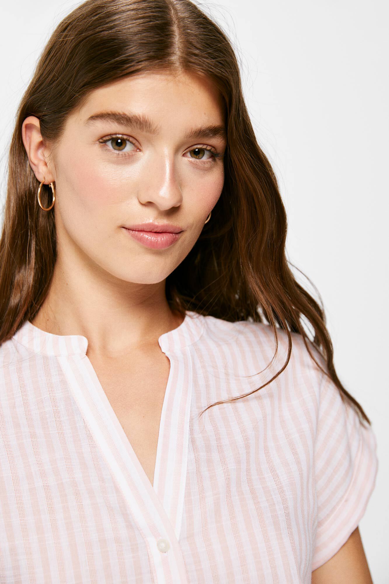 Blusa de algodão com gola mandarim - Rosa
