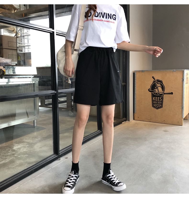 PERKARP - Jersey shorts met elastische taille en borduurwerk