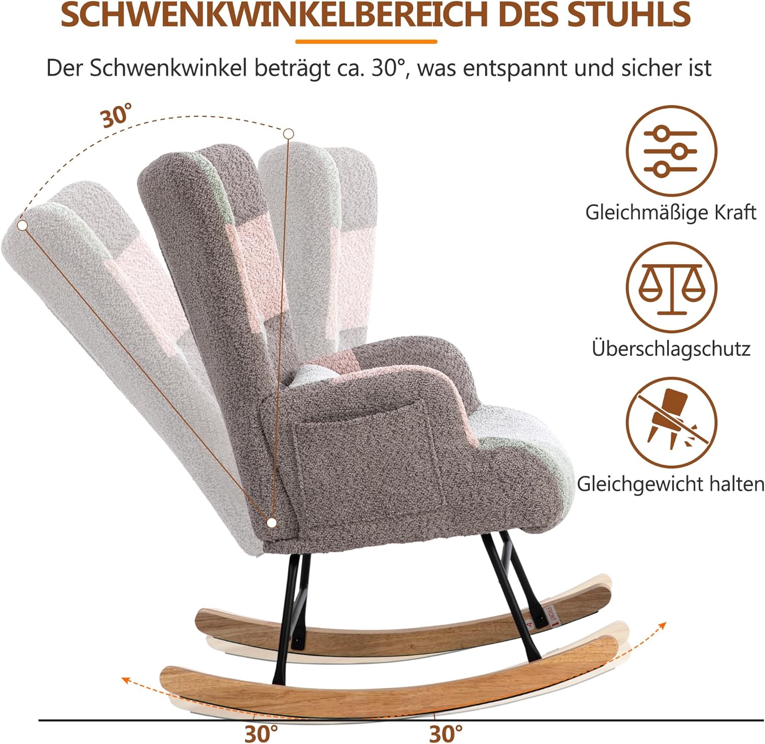 Merax Schaukelstuhl mit Hocker, Sessel Relaxsessel Schaukelsessel mit Flügelrückenlehne & Lendenkissen, Gepolsterter Wohnzimmersessel Schwingsessel, für Schlafzimmer Balkon, Metallgestell, Frottee