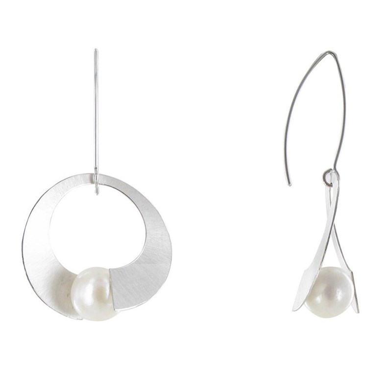 Boucles d'Oreilles Argent Rhodié Spirale et Perle de Culture 11mm - Classics