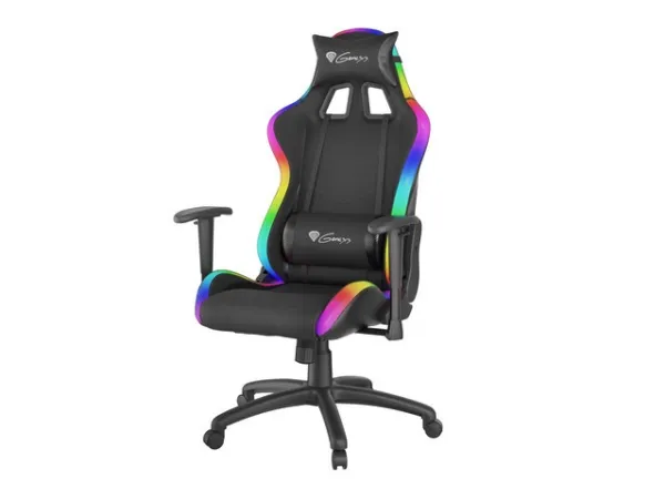 Genesis Trit 500 RGB - Stol - ergonomisk - lænestol - armstøtter - T-formet - vippe - drejeled - tekstil, PU syntetisk læder - sort