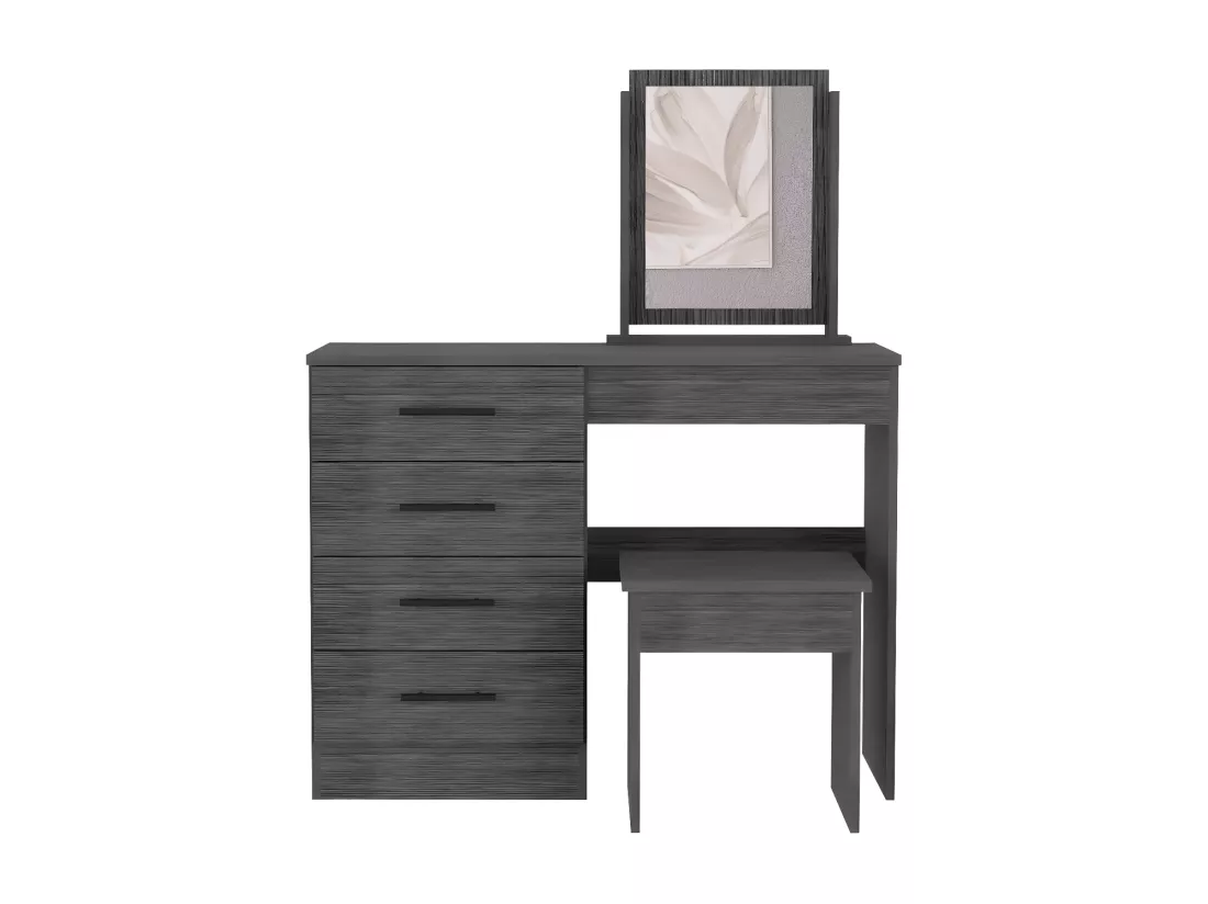 Table de maquillage de miroir Kaia avec 4 tiroirs et siège inclus 126,7 cm à x 100 cm L x 42,5 cm P, gris